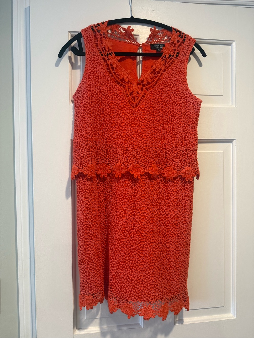 Topshop Crochet Lace Tank Dress in Vibrant Orange